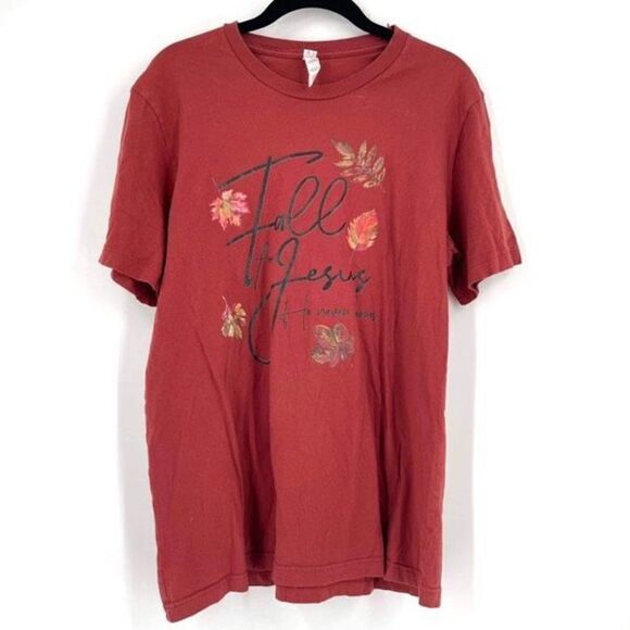 Bella Canvas Fall for Jesus He Never Leaves Graphic‎ shirt Large Red religious - Picture 1 of 6